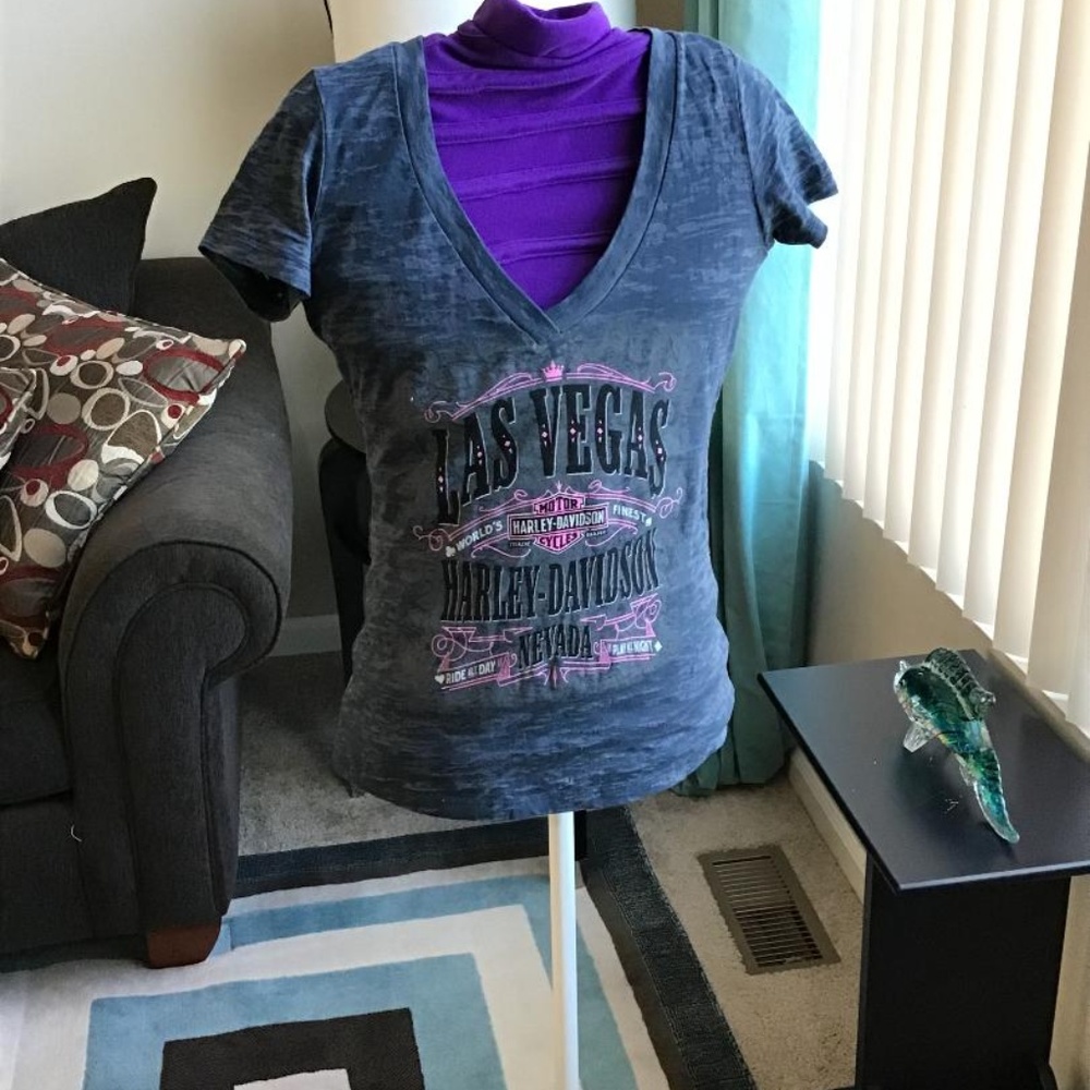 Harley Davidson Women Sheer V-neck Short Sleeve